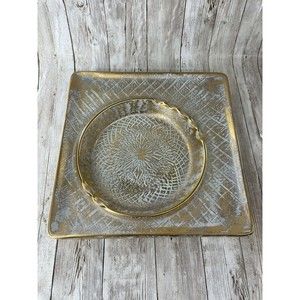 MID CENTURY STANGL POTTERY TRENTON NJ 9" X 9" AQUA & GRANADA GOLD ASHTRAY #3915